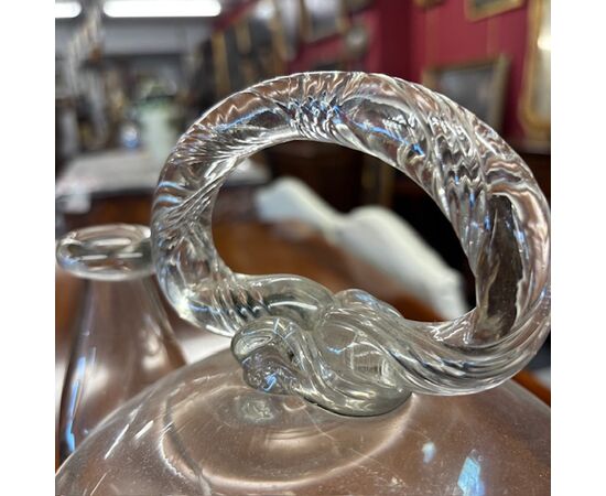 Antique 18th-century blown glass holy water pitcher. Dimensions H 32 W 23.