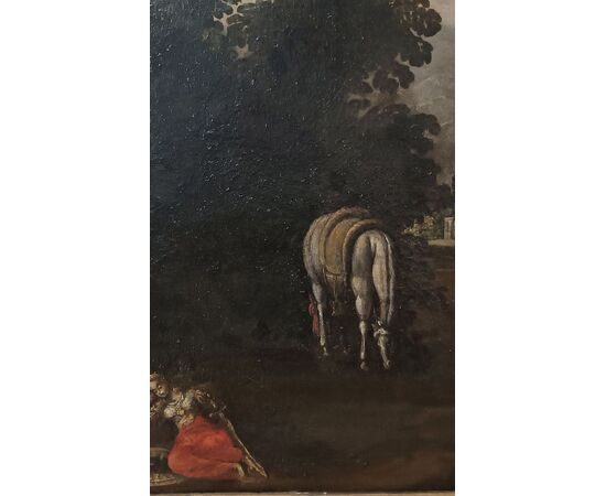 LATE 17TH CENTURY PAINTING WITH LANDSCAPE AND FIGURE