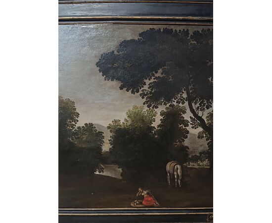 LATE 17TH CENTURY PAINTING WITH LANDSCAPE AND FIGURE