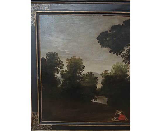 LATE 17TH CENTURY PAINTING WITH LANDSCAPE AND FIGURE