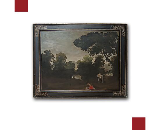 LATE 17TH CENTURY PAINTING WITH LANDSCAPE AND FIGURE