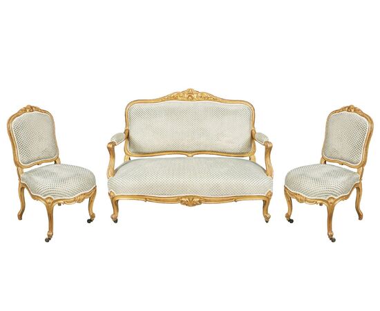 Carved and gilded wooden living room set. France, 19th century.