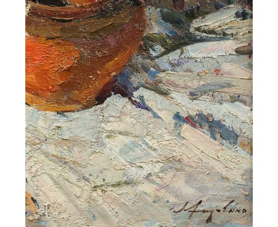 Lev Pavlovich Khodchenko (Shimanovka, 1912 - 1998) - Still life of fish and vase.