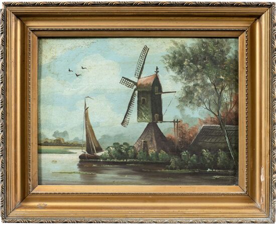 Dutch painter (late 19th century) - Landscape with windmill.