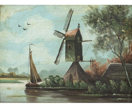Dutch painter (late 19th century) - Landscape with windmill.