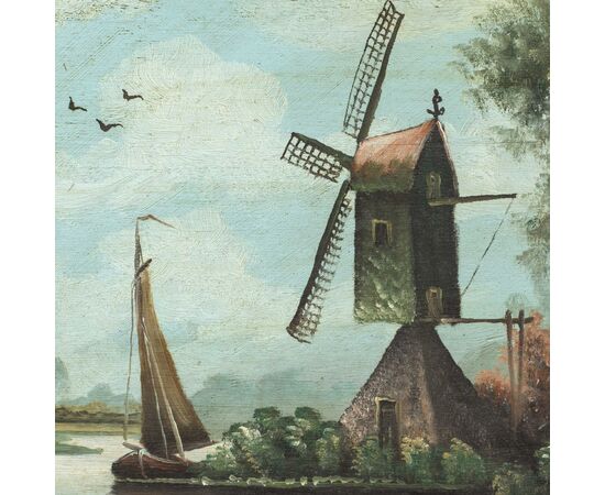 Dutch painter (late 19th century) - Landscape with windmill.