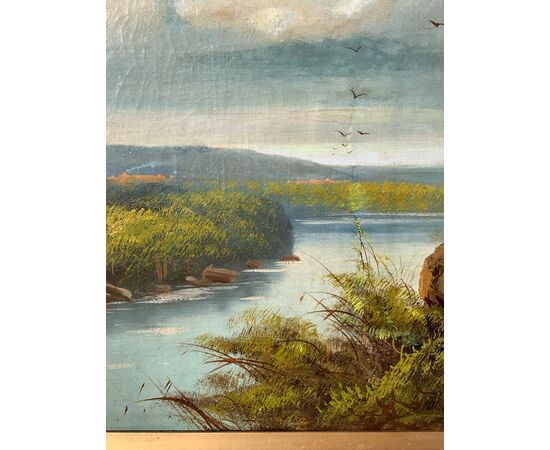 Sidney Richard Percy (British, 1822 - 1886) - River landscape with swallows in flight.