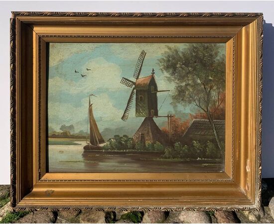 Dutch painter (late 19th century) - Landscape with windmill.