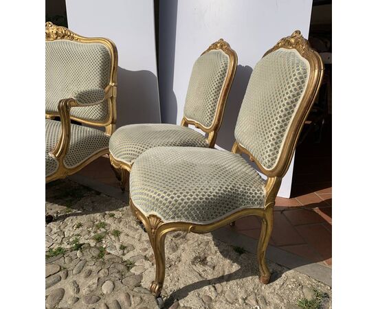 Carved and gilded wooden living room set. France, 19th century.
