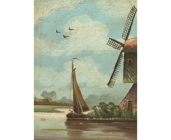 Dutch painter (late 19th century) - Landscape with windmill.