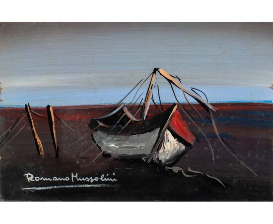 Romano Mussolini (Forlì 1927 - Rome 2006) - Landscape with boat.