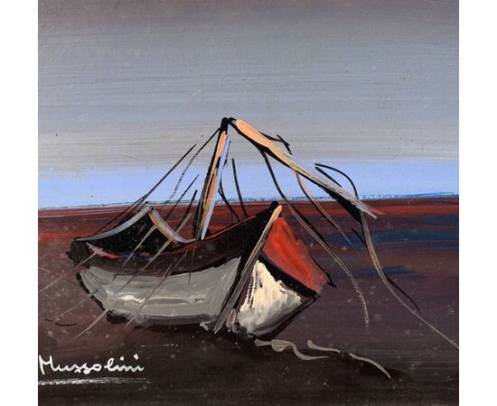 Romano Mussolini (Forlì 1927 - Rome 2006) - Landscape with boat.