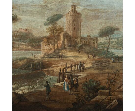 Francesco Battaglioli (Modena circa 1710 - Venice post 1796) - Architectural capriccio with figures. Francesco Battaglioli (Modena circa 1710 - Venice post 1796) - Architectural capriccio with figures.