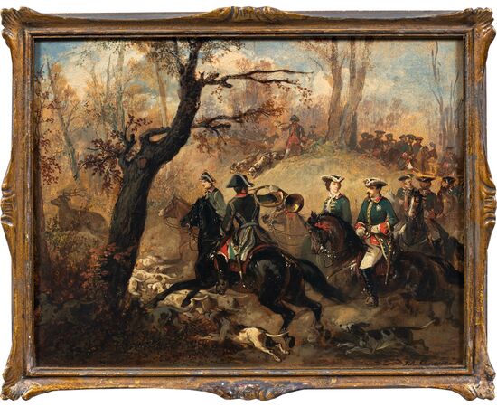Jean Adolphe Boucé (1818 - 1875) - Stag Hunt. Jean Adolphe Boucé (1818 - 1875) - Stag Hunt.