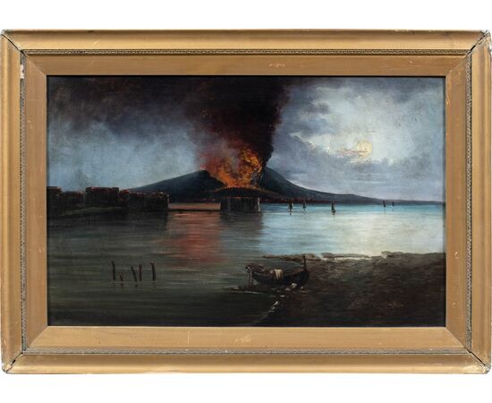 Italian painter (19th century) - Gulf of Naples with Vesuvius in eruption.