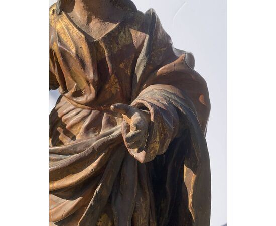 Carved and painted wooden sculpture - Figure of a saint - Italy, 17th-18th century.