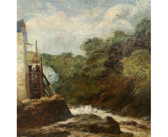 European painter (late 19th century) - Landscape with mill and stream. European painter (late 19th century) - Landscape with mill and stream.