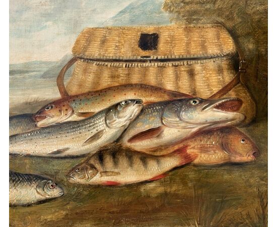 Pittore europeo (XIX sec.) - Natura morta di pesci. Pittore europeo (XIX sec.) - Natura morta di pesci.