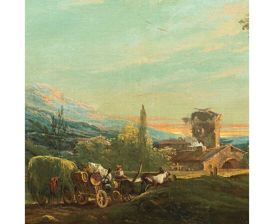 Antonio Diziani (Venice 1737 - Venice 1797) - Bucolic landscape with figures and cart.