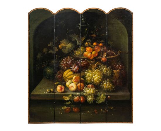 Painted leather screen. Italy, 19th century.