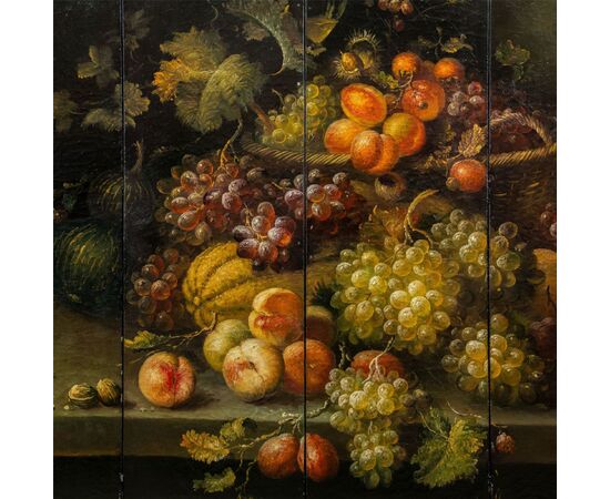 Painted leather screen. Italy, 19th century.