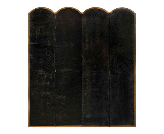 Painted leather screen. Italy, 19th century.