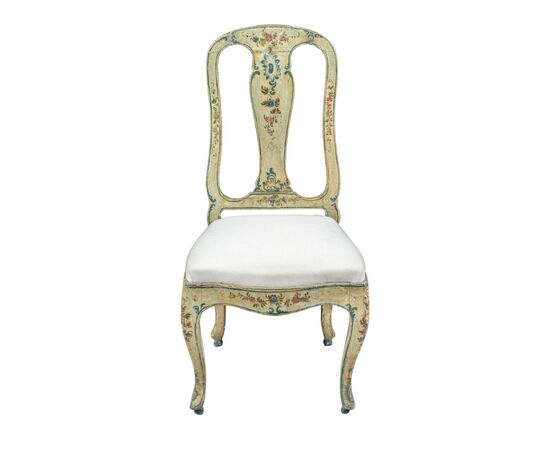 Carved, lacquered, and painted wooden chair. Genoa, 18th century. Carved, lacquered, and painted wooden chair. Genoa, 18th century.