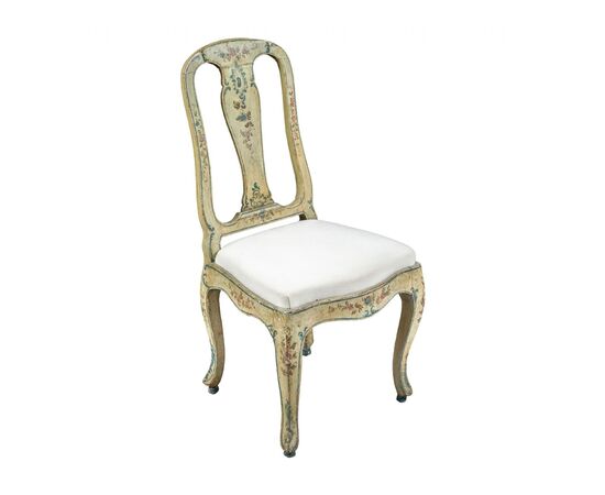 Carved, lacquered, and painted wooden chair. Genoa, 18th century. Carved, lacquered, and painted wooden chair. Genoa, 18th century.