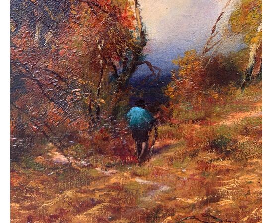 European painter (late 19th century) - Landscape with woods and path. European painter (late 19th century) - Landscape with woods and path.