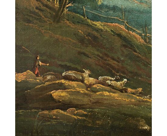 Antonio Diziani (Venice 1737 - Venice 1797) - Bucolic landscape with figures and cart.