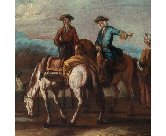 Giuseppe Zais (Forno di Canale 1709 - Treviso 1784) - Paesaggio con cavalieri in sosta. Giuseppe Zais (Forno di Canale 1709 - Treviso 1784) - Paesaggio con cavalieri in sosta.