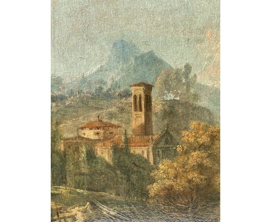 Francesco Zuccarelli (Pitigliano 1702 - Florence 1788) - River landscape with horsemen and medieval village.