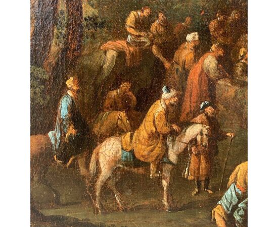 Maestro fiammingo attivo in Italia (XVII sec.) - Predica di S. Giovanni Battista in un paesaggio.