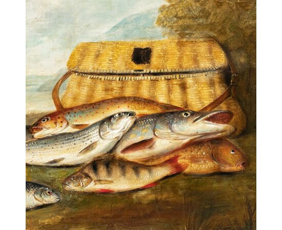 Pittore europeo (XIX sec.) - Natura morta di pesci. Pittore europeo (XIX sec.) - Natura morta di pesci.