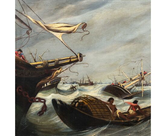 Pittore francese (fine XIX sec.) - Mare in tempesta. Pittore francese (fine XIX sec.) - Mare in tempesta.