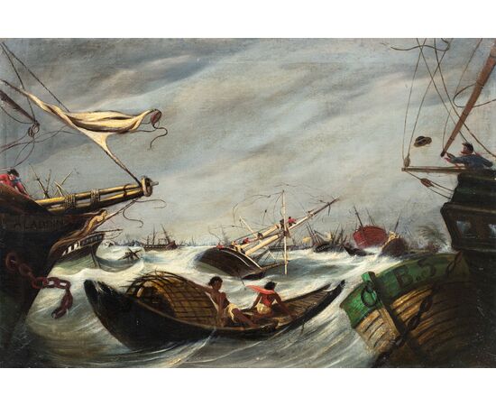 Pittore francese (fine XIX sec.) - Mare in tempesta. Pittore francese (fine XIX sec.) - Mare in tempesta.