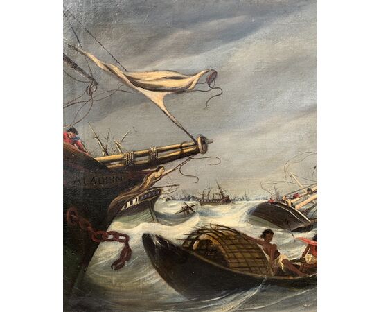 Pittore francese (fine XIX sec.) - Mare in tempesta. Pittore francese (fine XIX sec.) - Mare in tempesta.