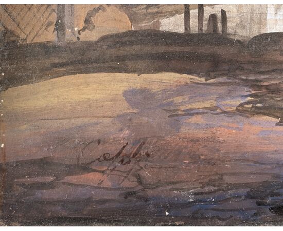 Seguace di Ippolito Caffi (Belluno 1809 - Lissa 1866) - Roma, veduta del Tevere verso Castel Sant’Angelo. Seguace di Ippolito Caffi (Belluno 1809 - Lissa 1866) - Roma, veduta del Tevere verso Castel Sant’Angelo.