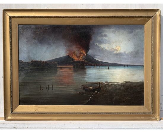 Italian painter (19th century) - Gulf of Naples with Vesuvius in eruption.