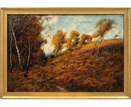 European painter (late 19th century) - Landscape with woods and path. European painter (late 19th century) - Landscape with woods and path.