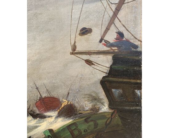 Pittore francese (fine XIX sec.) - Mare in tempesta. Pittore francese (fine XIX sec.) - Mare in tempesta.