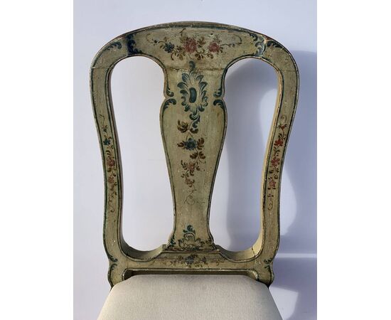 Carved, lacquered, and painted wooden chair. Genoa, 18th century. Carved, lacquered, and painted wooden chair. Genoa, 18th century.