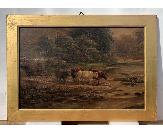 Highland Painter (late 19th century) - Highland Cattle at the Lake.