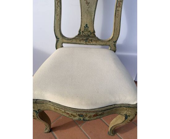 Carved, lacquered, and painted wooden chair. Genoa, 18th century. Carved, lacquered, and painted wooden chair. Genoa, 18th century.