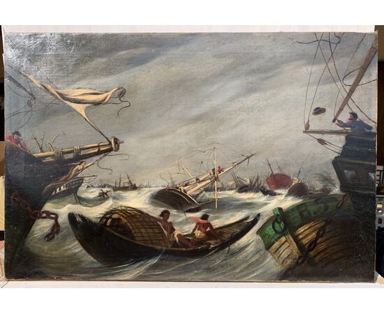 Pittore francese (fine XIX sec.) - Mare in tempesta. Pittore francese (fine XIX sec.) - Mare in tempesta.