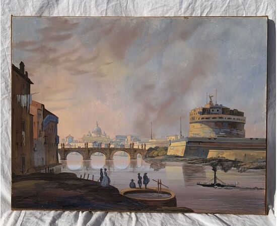 Seguace di Ippolito Caffi (Belluno 1809 - Lissa 1866) - Roma, veduta del Tevere verso Castel Sant’Angelo. Seguace di Ippolito Caffi (Belluno 1809 - Lissa 1866) - Roma, veduta del Tevere verso Castel Sant’Angelo.