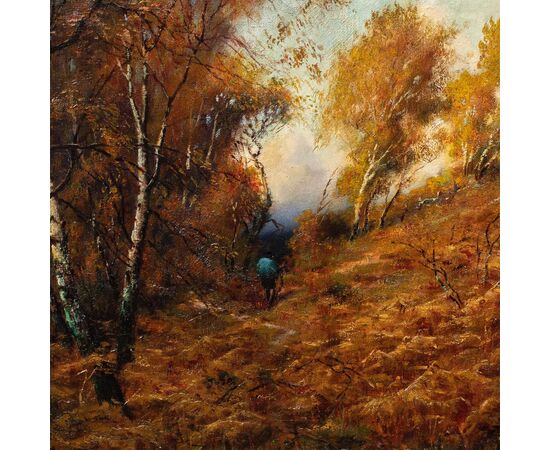European painter (late 19th century) - Landscape with woods and path. European painter (late 19th century) - Landscape with woods and path.