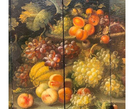 Painted leather screen. Italy, 19th century.