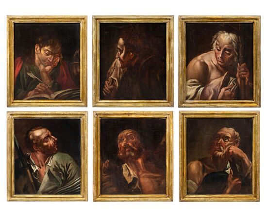 Giambattista Piazzetta (Venezia 1683 - Venezia 1754) cerchia di - Sei apostoli a mezzobusto. Giambattista Piazzetta (Venezia 1683 - Venezia 1754) cerchia di - Sei apostoli a mezzobusto.