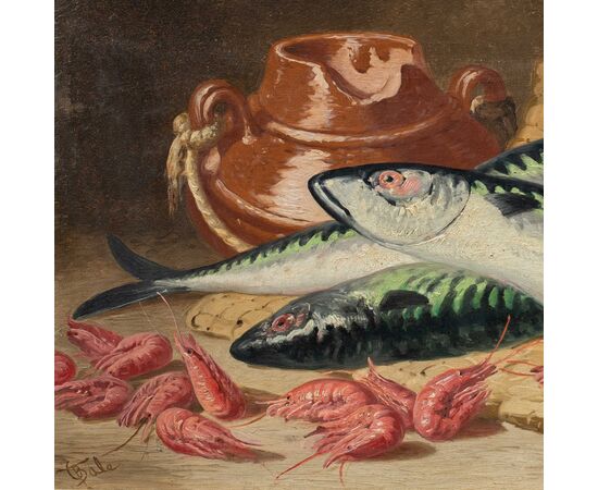 Charles Thomas Bale (British, 1866 - 1895) - Still life of fish and shrimp. Charles Thomas Bale (British, 1866 - 1895) - Still life of fish and shrimp.